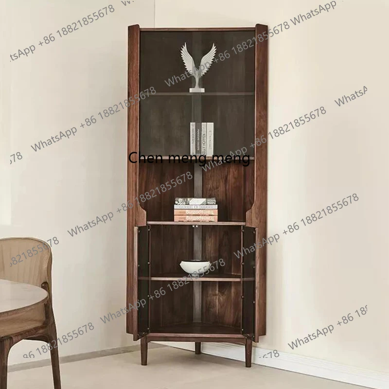 

Nordic solid wood corner cabinet Italian simple South American walnut glass wine cabinet corner storage