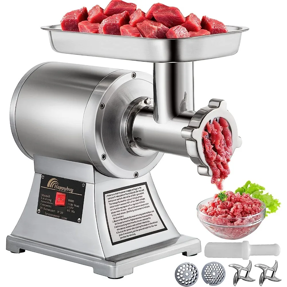 Commercial Meat Grinder,550LB/h 1100W, 220 RPM Heavy Duty Stainless Steel Industrial Meat Mincer w/2 Blades,