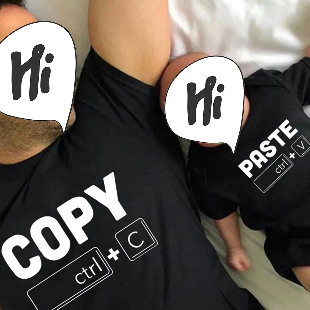 Funny Ctrl C Ctrl V Print Family Matching Outfit Dad Mom Kid T-Shirt Baby Bodysuit Cotton Summer Copy Paste Family Match Clothes