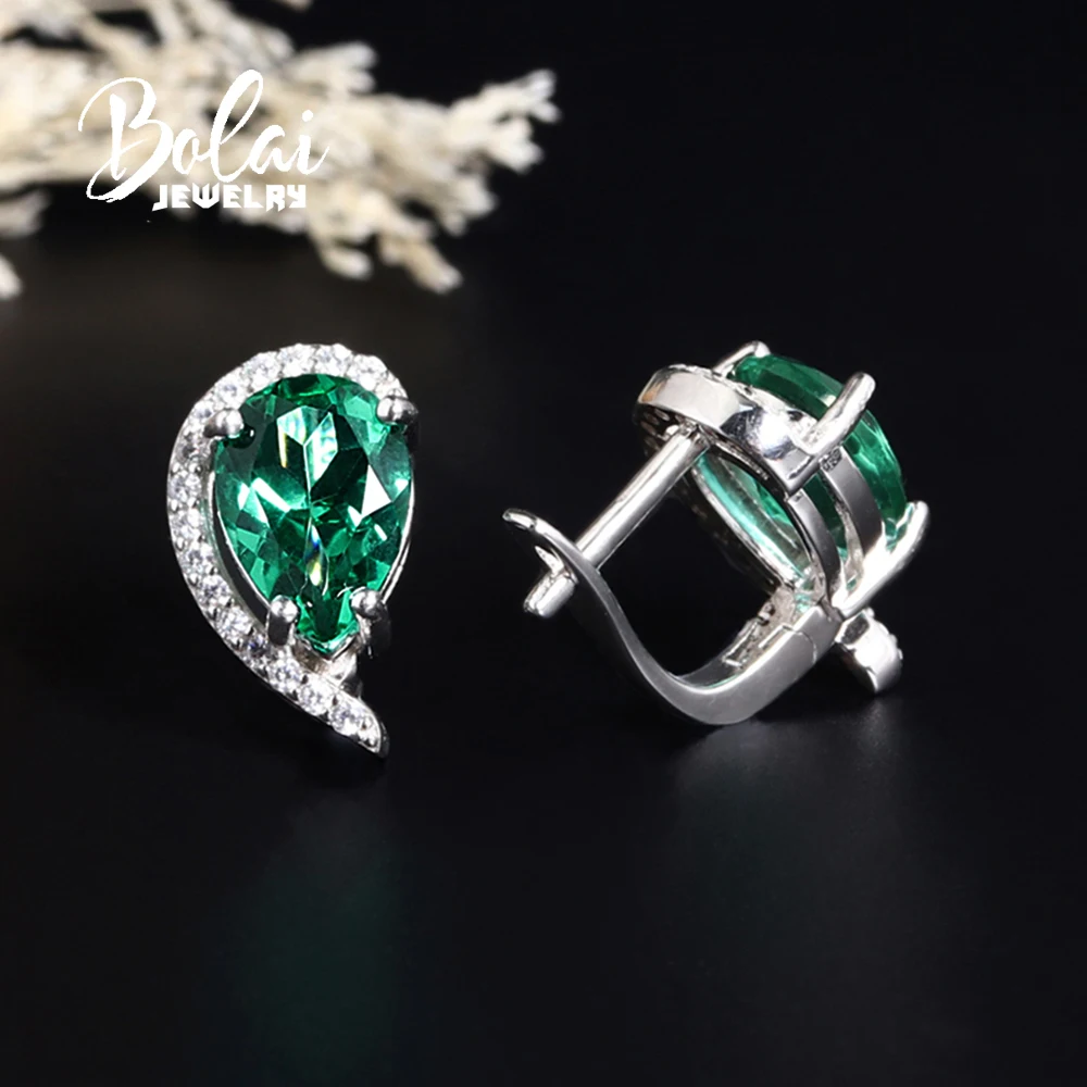 

Elegant 925 Sterling Silver Earrings 4.20ct created pear 7*10mm emerald Nano Luxury Jewelry for Women's Birthday and party Gifts