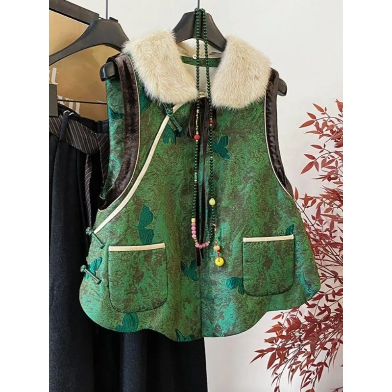 

Winter Chinese Style Light Luxury Commuting Literary Artistic Fresh High Sense Foreign Style Versatile Sleeveless Vest Exquisite