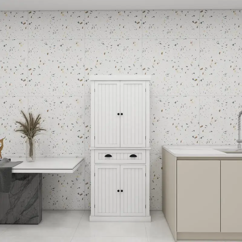 خزانة تخزين مخزن المطبخ مقاس 71 بوصة، 4 أبواب، درج، رفين قابلين للتعديل، خزانة قائمة بذاتها لغرفة الطعام، غرفة المعيشة،