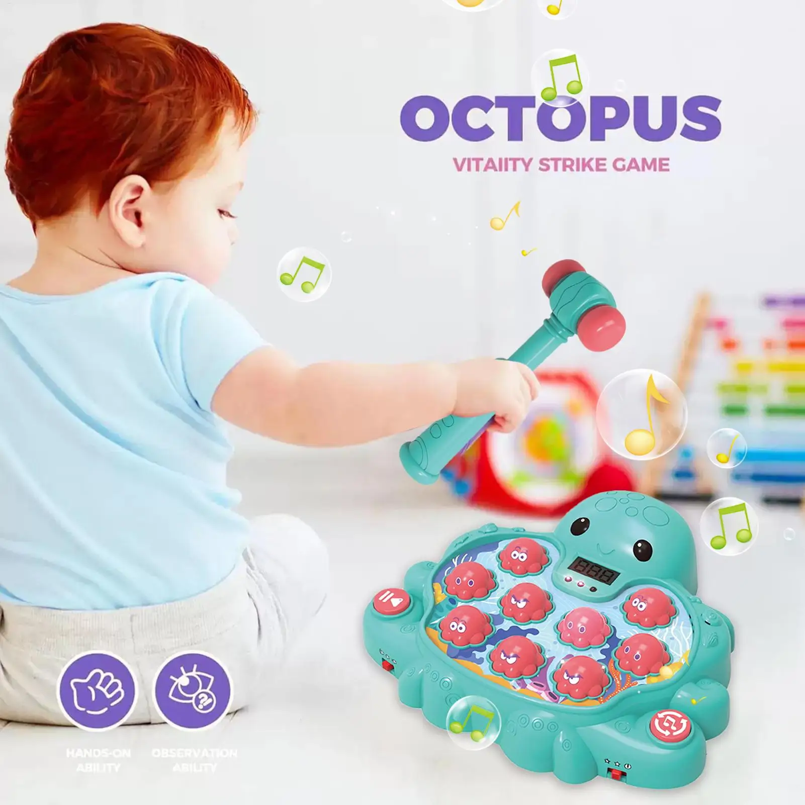 เกมตีตัวตุ่น เกมตีตัวตุ่นสำหรับเด็ก การประสานมือและตา เกมรูปทรงปลาหมึก ของเล่นเด็กสำหรับเด็กผู้ชาย เดินทาง โรงเรียน บ้าน