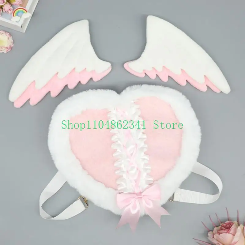

652F Angel Heart Bag 2000s Plush Anime Bag for Casual Formal Wear Halloween Backpack