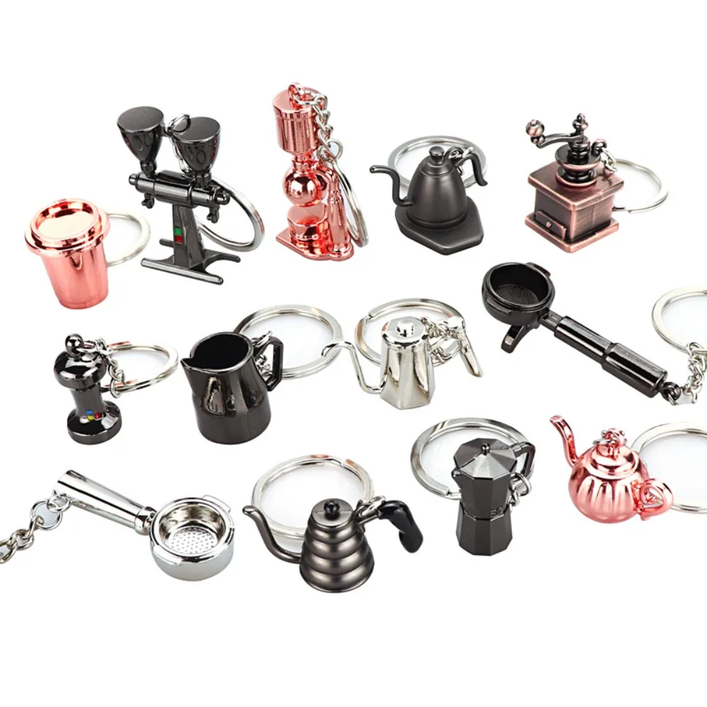 Metal 3D Creative Coffee Keychain Mini Pitcher Moka Pitcher Keyring Accessories Creative Coffee Handle Keyring Small Pendant