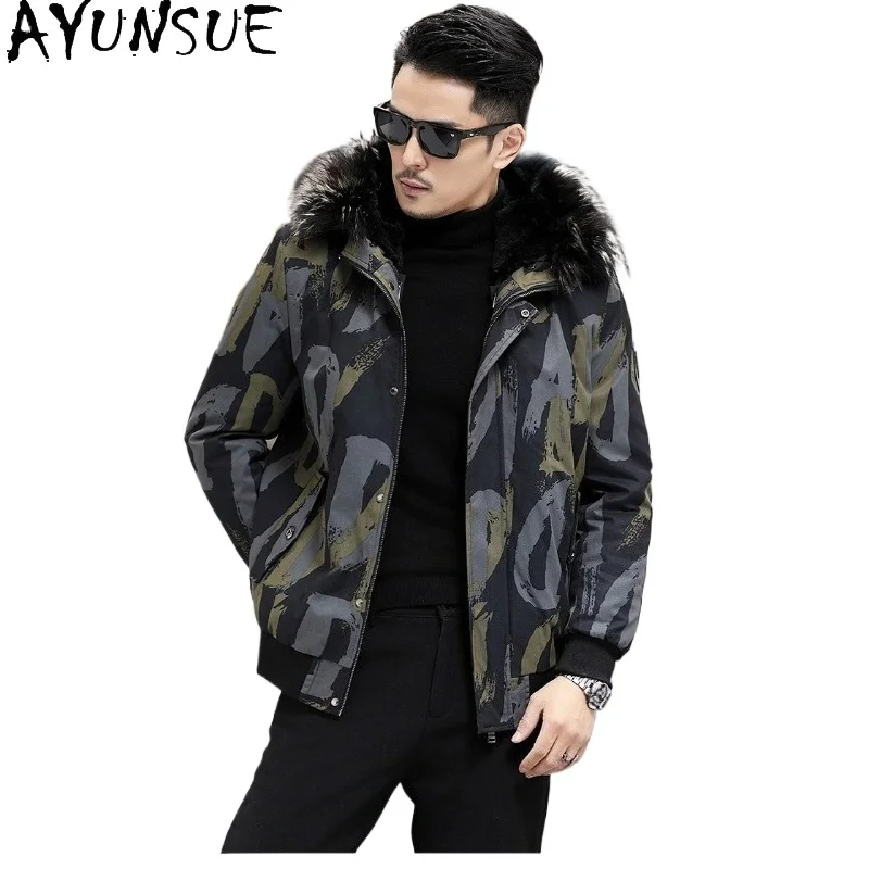 

AYUNSUE Natural Fur Coat Parkas Men Winter Detachable Mink Fur Liner Jacket Hooded Fox Fur Collar Camouflage Trend Man's Outwear