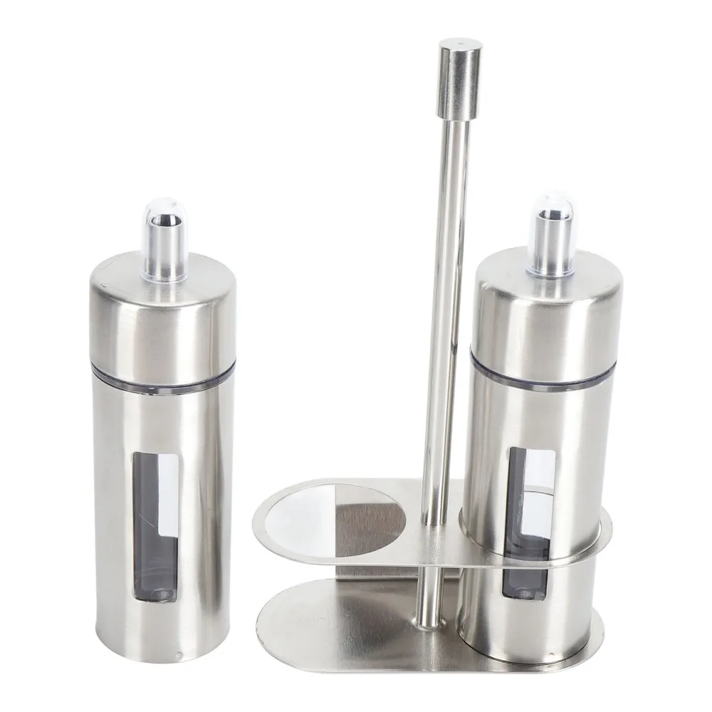 2pcs/3pcs/4pcs 80ml Oil Dispenser Bottle 304 Stainless Steel Base Stand Salt Shaker Set Vinegar Cruet Set Kitchen Organization