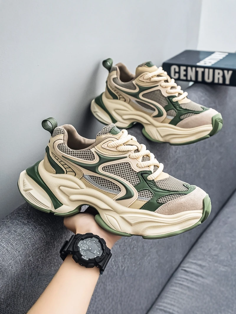 

Men's Summer New Soft Bottom Running Casual Sports Shoes Retro Thick Bottom Heightening Trendy Dad Shoes Breathable Mesh Upgr...