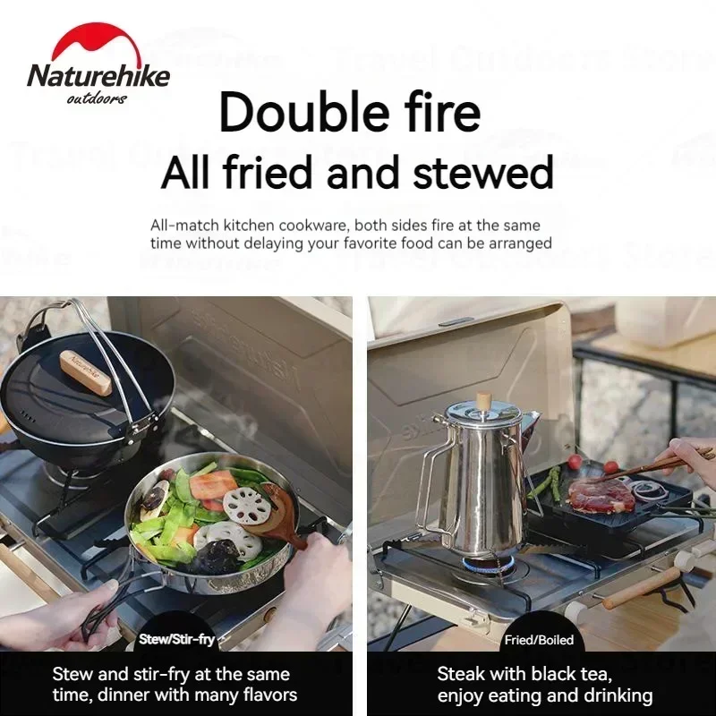 Naturehike Portable Double Stove High Power Gas Stove Burner Strong Fire Heater Tourist Camping Kitchen Cooker Supply Windproof