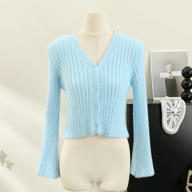 Nomikuma Pink V-neck Knitted Solid Cardigan Women Autumn Winter Knitwear Tops 2023 New Chic Sweet Korean Sweater Coat