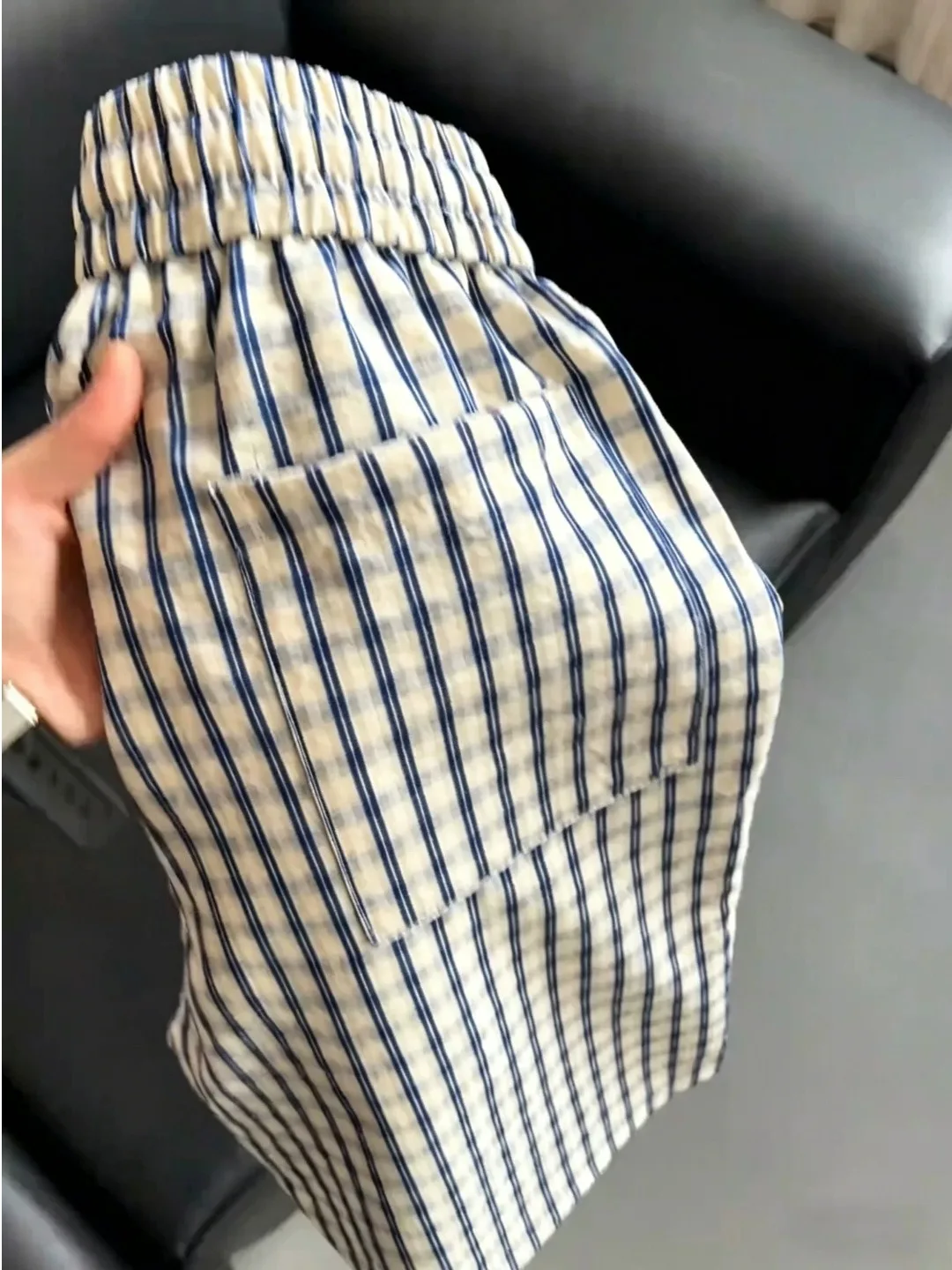 American Retro Blue Plaid Men's Summer Thin Ice Silk Sport Pants Loose Casual Five-Point Shorts Youth Fashion Leisure Shorts