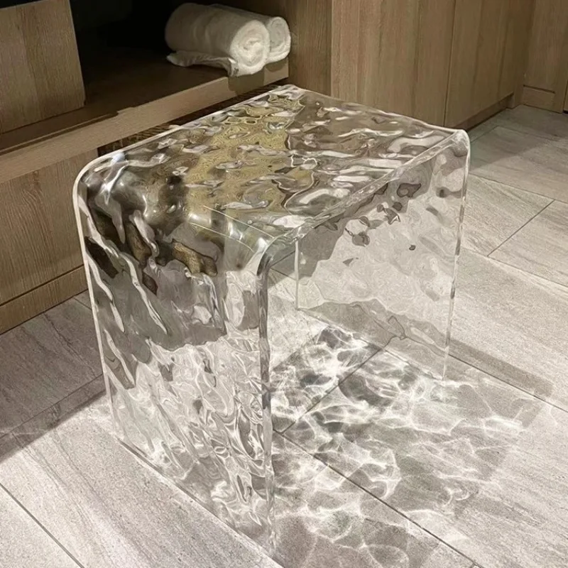 

Creative Wavy Design Acrylic Stool Aesthetic Living Room Shoe Stool Waterproof Transparent Seat for Shower Bedroom Makeup Chair