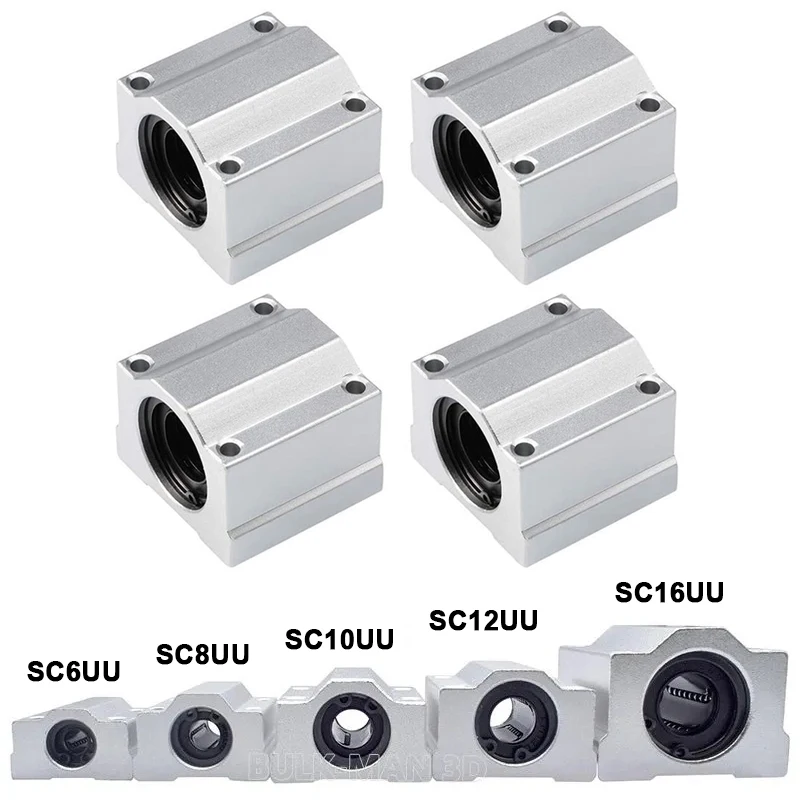 4Pcs SC6UU SC8UU SC10UU SC12UU SC16UU Linear Bearing Slide Block Bushing Aluminum Housing for CNC Router 3D Printer Guide Shaft