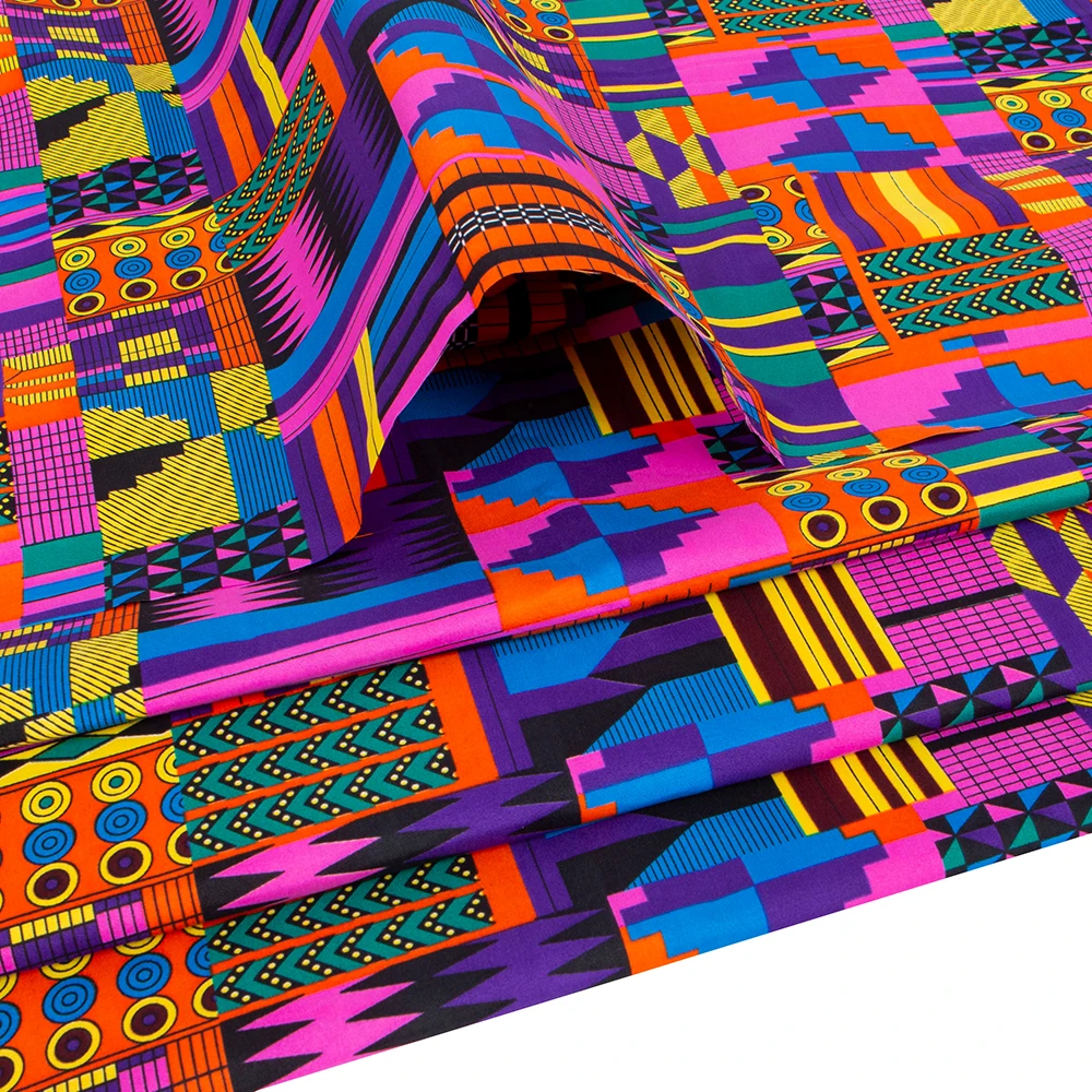 6 Yards/lot African Kente Fabric Polyester Material DIY Handworking Cloth  FP6518