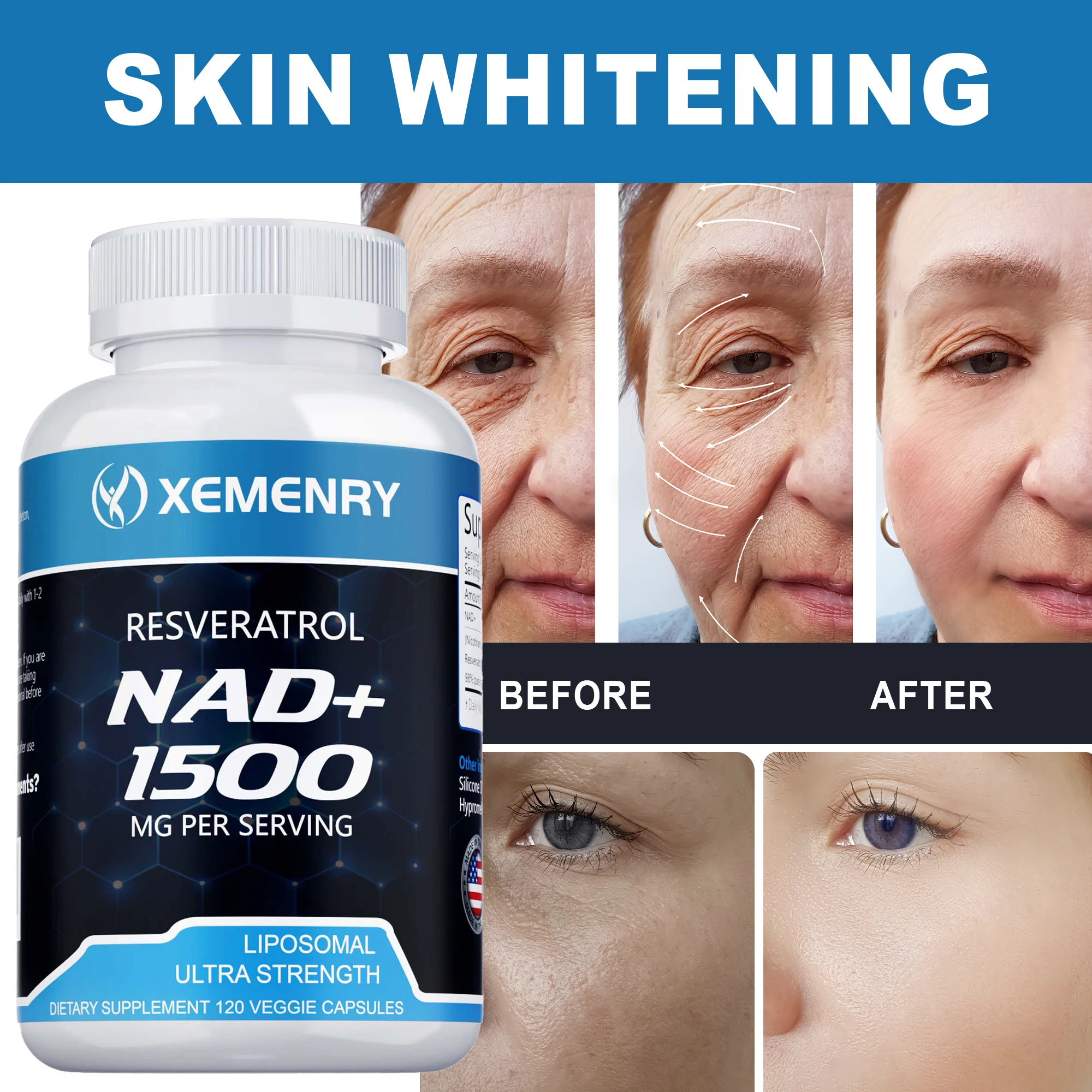 

NAD + Resveratrol - Supports Cellular Health, Endurance and Healthy Aging, Reduces Fatigue, Antioxidant, Vegetarian, Gluten-free