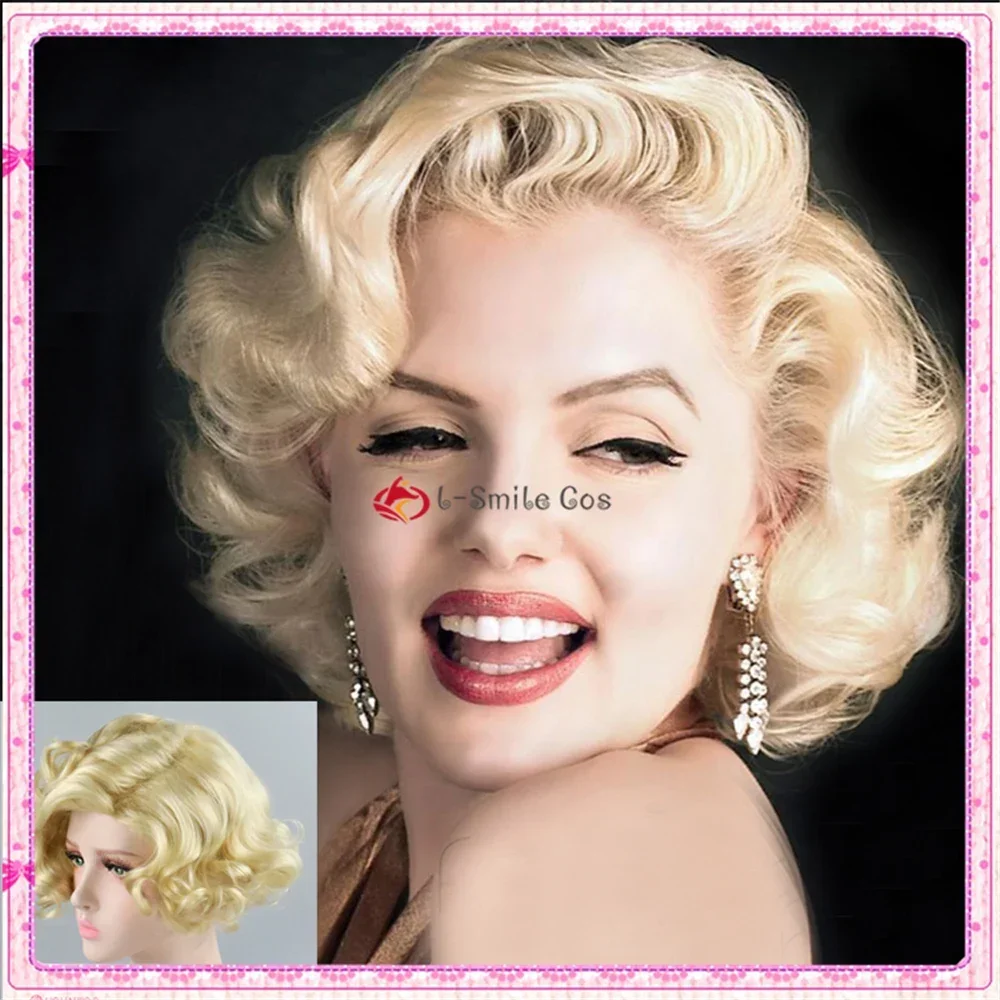 Marilyn Monroe Short Blonde Synthetic Curly Cosplay Classic Wigs for Women Natural High Temperature Fiber Wigs + Wig Cap