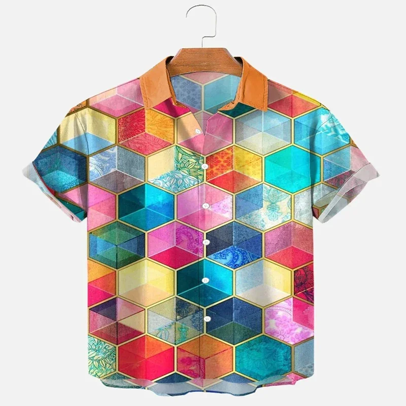 Colorful Prismatic Short Sleeve Shirt 3D All Over Printed Hawaiian Shirt for Men and Women Casual Shirt Unisex