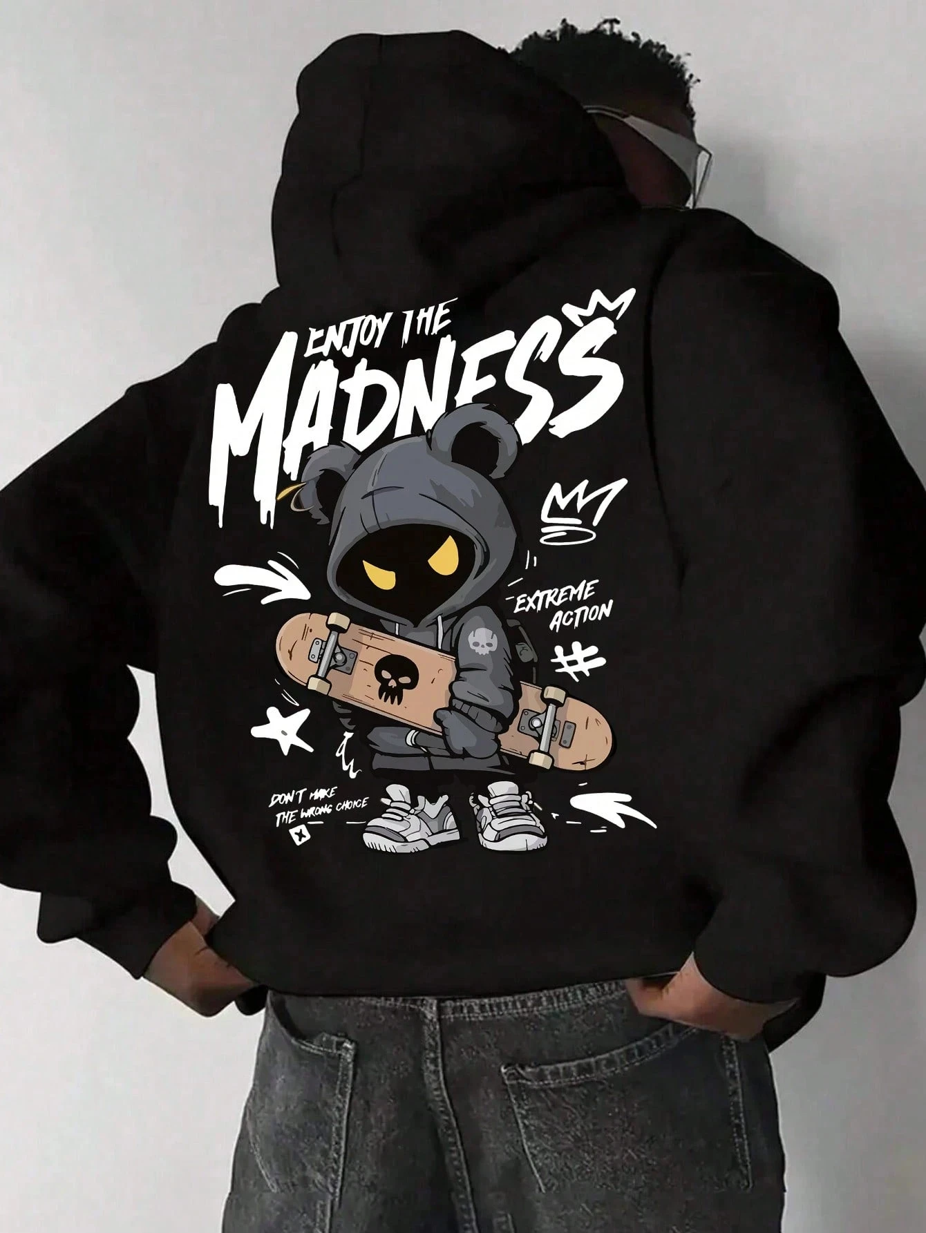 2026 New Unisex Oversized Hoodie Enjoy The Madness Skateboard Cartoon Bear Print Streetwear Autumn Winter Pullover Sweatshirt