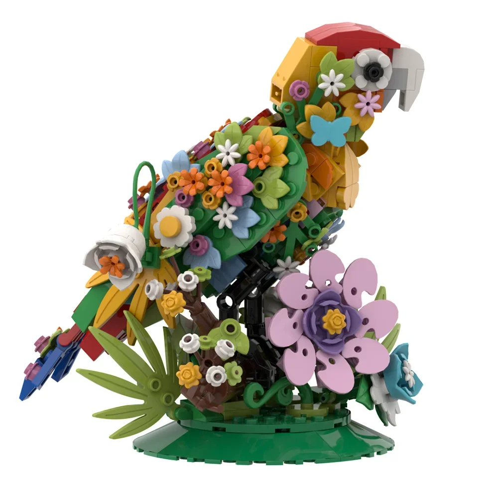 Gobricks MOC loro flores bloques de construcción modelo flores pájaro decoraciones para el hogar Kits creativos ladrillos montar juguete regalos para niños