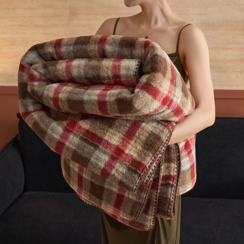 

WOSTAR очень большое мягкое теплое кашемировое одеяло в клетку с принтом, пушистый плюшевый диван, коралловый флис, осень-зима, плотные простыни