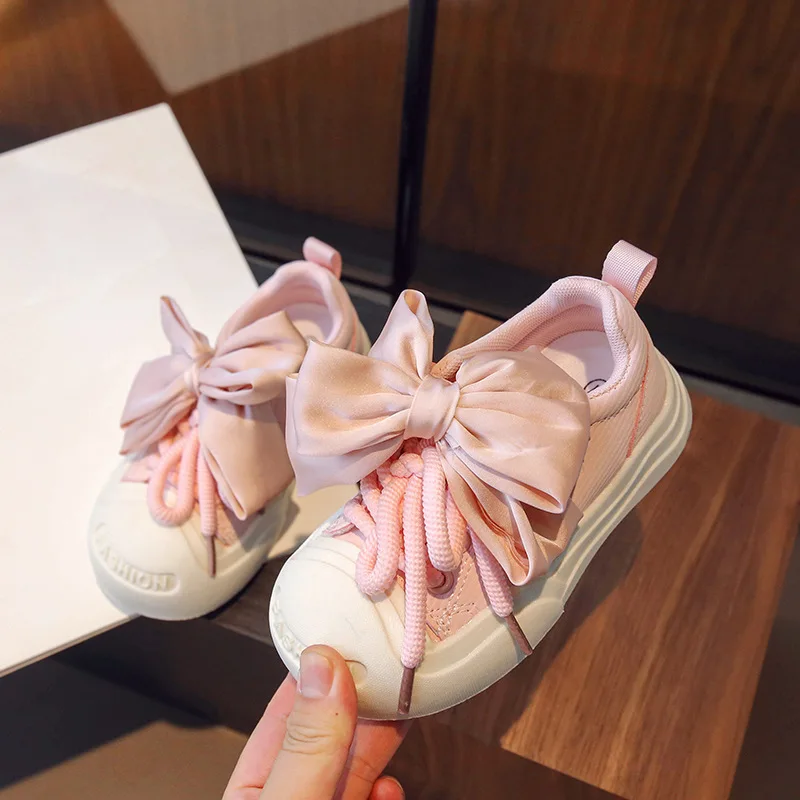 Children Casual Shoes with Bow-knot Simple Girls Unique Canvas Shoes Kids Sweet Sport Shoes Non-slip Round-toe 2024 Autumn New