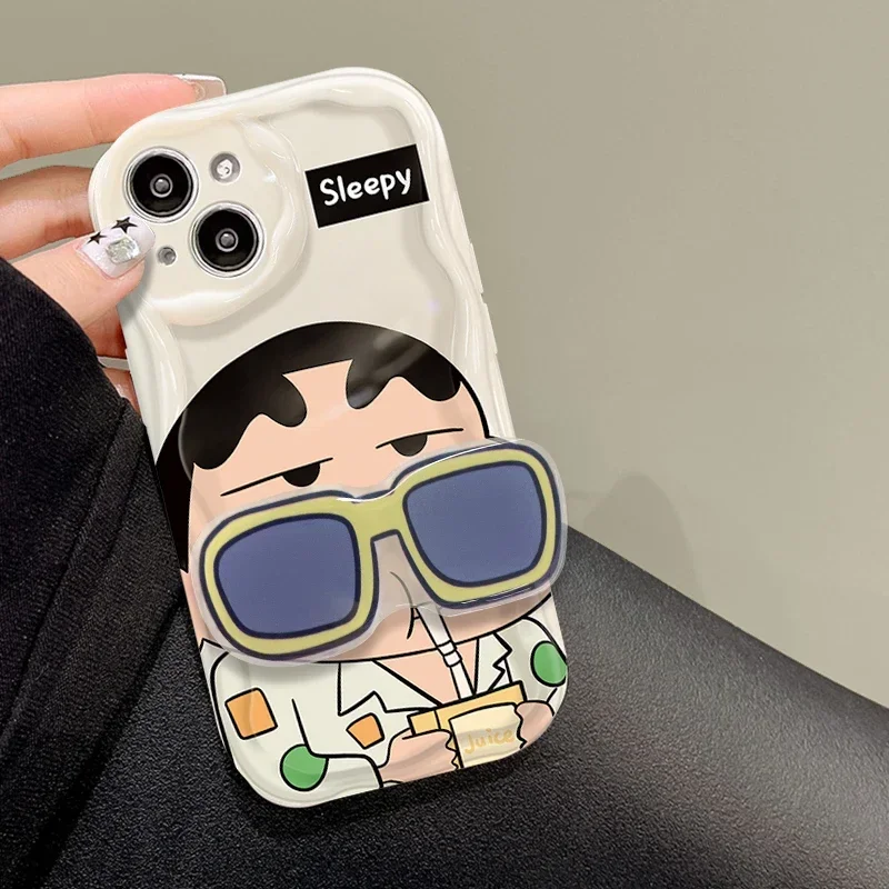 C-Crayon S-ShinChan Glasses Support Case for iPhone 15 14 11 Pro Max 13 12 Mini XR XS X 8 7 6 6S Plus SE 2020 Shockproof Cover