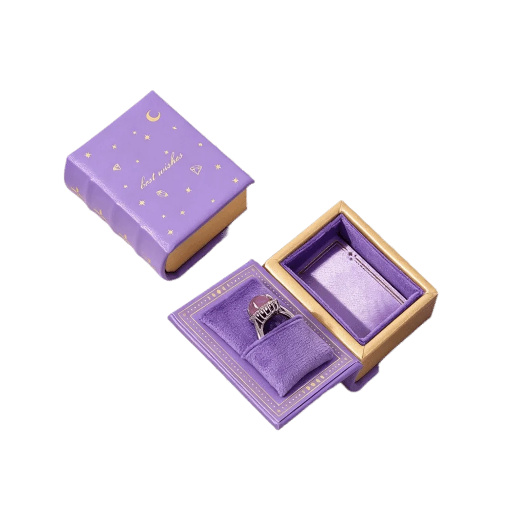 European Style Ring Box PU Leather Surface Soft Texture Jewelry Gift Box Star And Moon Gold Foil Luxurious Texture