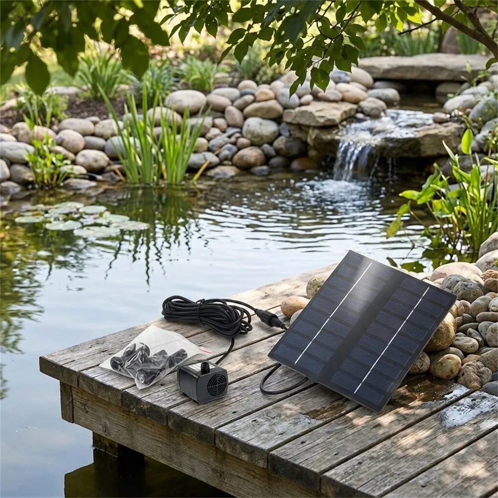 1.8W Solar Powered Brushless DC Water Pump for Small Fountain Aquarium Garden Use 200L/h 150cm Head 70cm Spray 4.5-10V