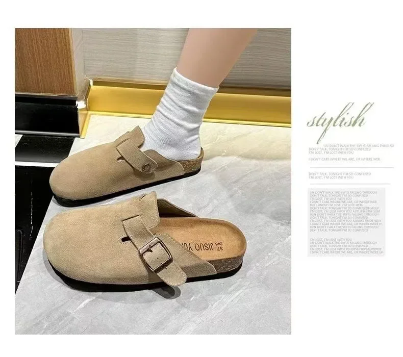 2026 Damen Retro-Korkfußbett-Clogs, geschlossene Zehenpartie, flache, rutschfeste Slip-On-Schuhe, bequeme Freizeitsandalen für den Außenbereich – Detail 12