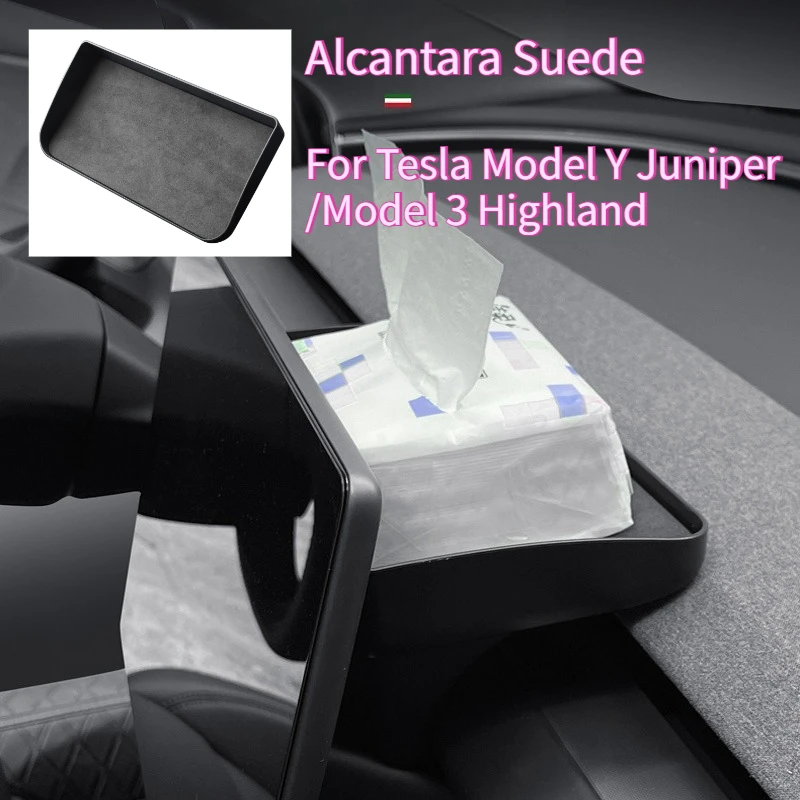 

For Tesla Model Y Juniper Model 3 Highland 2025 Instrument Board Storage Box Alcantara Suede Dashboard Behind Screen Storage Box