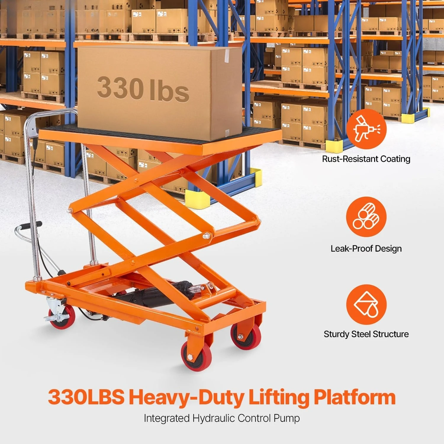 ZZH Hydraulic Lift Table Cart, 330lbs Load Capacity 50 Inch Lifting Height, Manual Single Scissor Lift Table with Non-Slip Pad