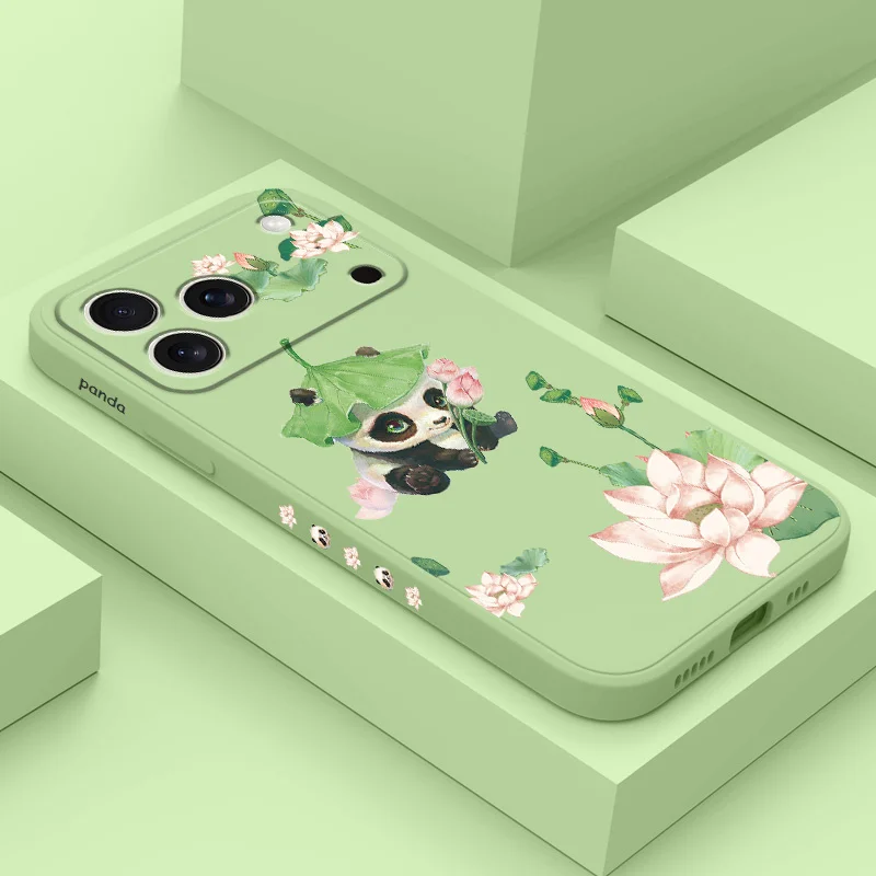 

Lotus Leaf Panda Phone Case For iPhone 17 16 16e 15 14 13 Plus Pro Max Mini Silicone Cover