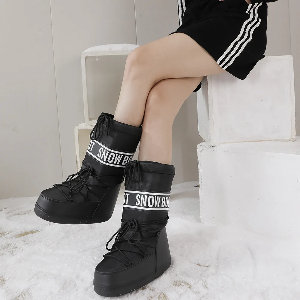 Winter Boots Women Snow Boots Mid-calf Cold-proof Antiskid Thicken Plush Waterproof Thick Platform Space Ski Boots Size 35-43 view 4