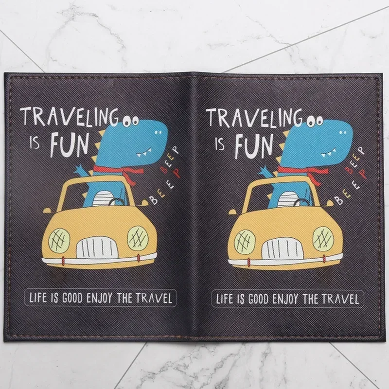 Cartoon Leather Passport Cover for Kids Men Women Travel Passport ID Card Holder Wallet Purse Bags Travel Boarding Accessories