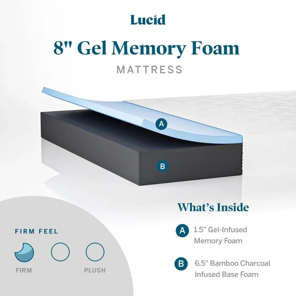 8 Inch Full Mattress - Firm Gel Memory Foam Mattress – Bamboo Charcoal Foam –Gel Infused- Hypoallergenic Foam Mattress