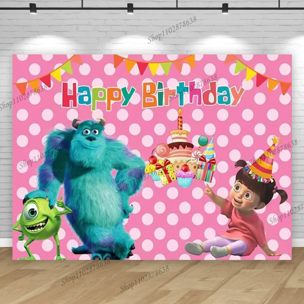 Monsters Inc Boo Backdrop Baby Birthday Party Girl First Background Mike Wazowski Pink Cake Baby Shower Banner Decortions Poster