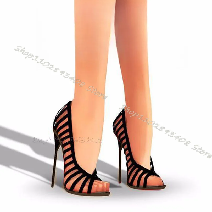 

Black Hollow Stiletto Sandals Open Toe Simple Style Solid Shoes Summer Design for Women Party Dress Sandals Zapatos Para Mujere