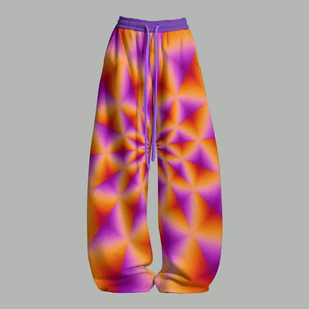 Rainbow Galaxy Star Printed Sports Pants Colorful Retro Space Star Wide Leg Pants Casual Street Wear Slow Running Pants