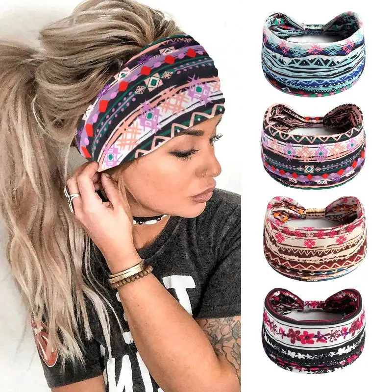 Böhmischer geknoteter Turban-Kopfwickel, breites, dehnbares Stirnband, weiches Yoga-Haarband für Frauen und Mädchen, für den täglichen Gebrauch. – Detail 4