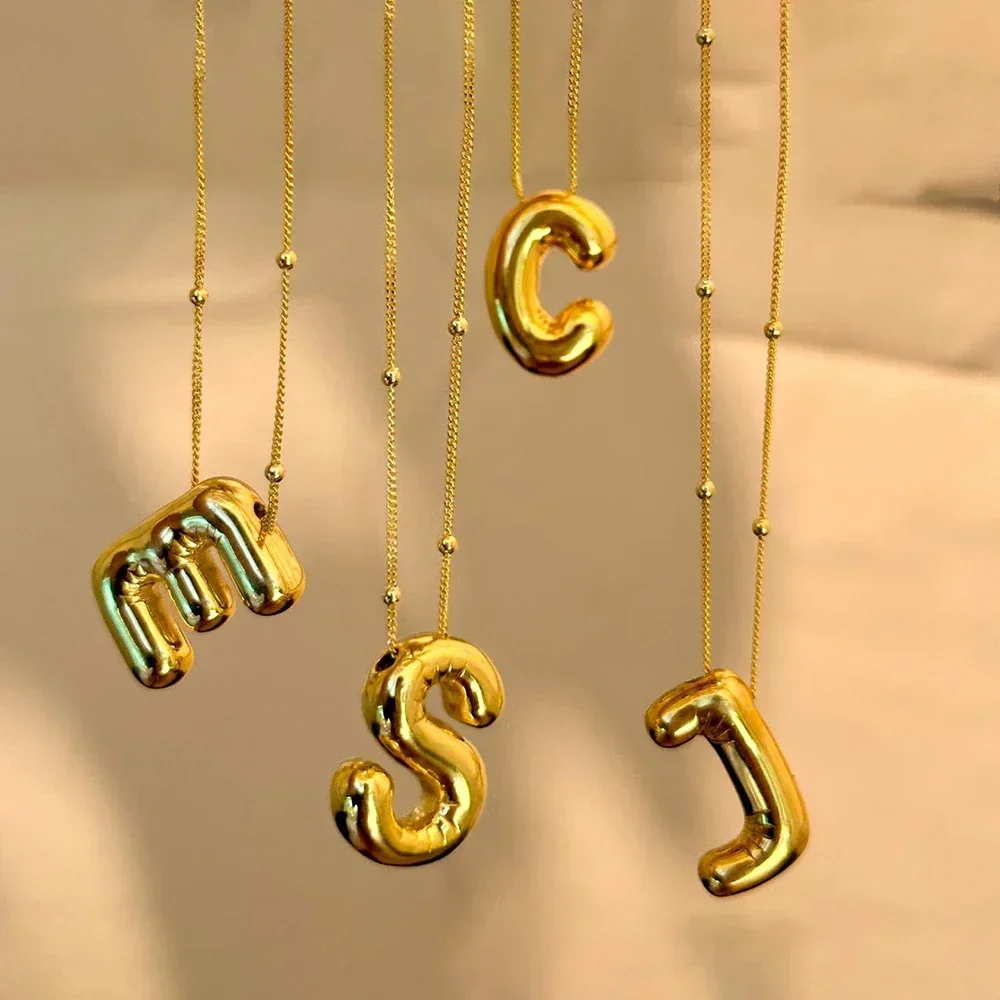 A-Z Initial Balloon Letter Necklace Bubble Alphabet Gold Color Clavicle Choker Name Pendant Birthday Anniversary Meaningful Gift