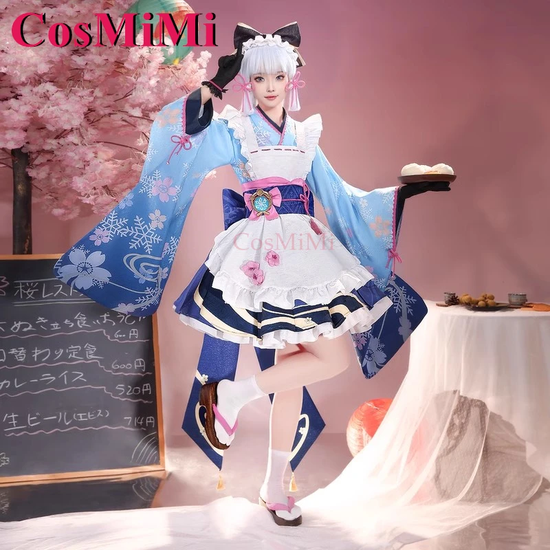 CosMiMi Game Genshin Impact Kamisato Ayaka Cosplay Costume Elegant Gorgrous Kimono Maid Dress Carnival Party Role Play Clothing