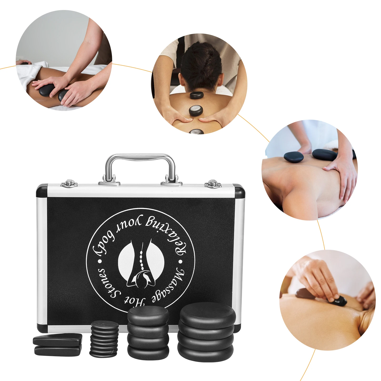 Hot Stone Massage Kit 18Pcs Hot Stones With Heater Kit For Professional Or Home Spa/Relaxation/Therapy/Pain Relief