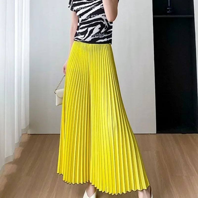 Trendy Frauen Lose Gefaltete Breite Bein Hosen Frühling Sommer Elastische High-taille Gerade Hosen Casual Hosen frauen Kleidung neue