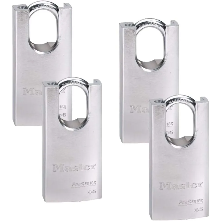 

Четыре 4 навесных замка серии High Security Pro 7045NKA-4 с технологией BumpStop, идеально подходят для уличных блоков хранения, шкафчиков для спортзала и индивідуальных замков.