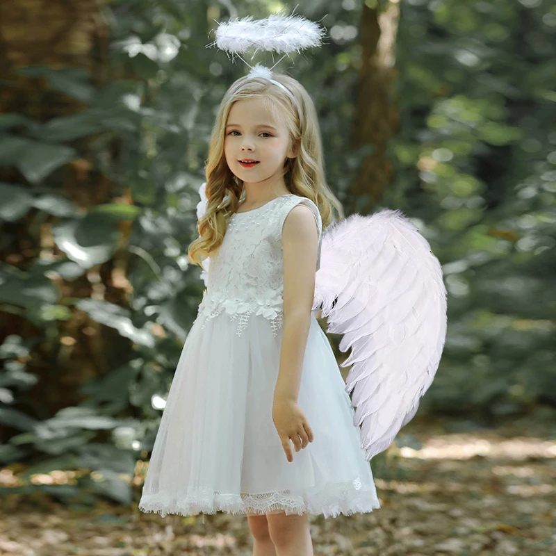 Alas de plumas de Ángel para Cosplay blanco, alas negras del diablo, tocado de alas de plumas de rendimiento para niños, vestido de alas de flores para novia