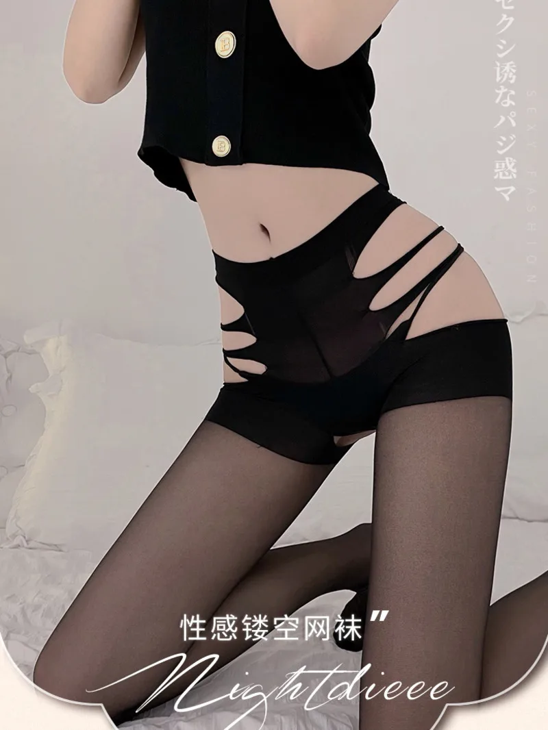 جوارب رقيقة غريبة شفافة بأربعة جوانب مفتوحة قطع وجه القط جوارب طويلة مثيرة مع جوارب يدوية مفتوحة المنشعب NGD9