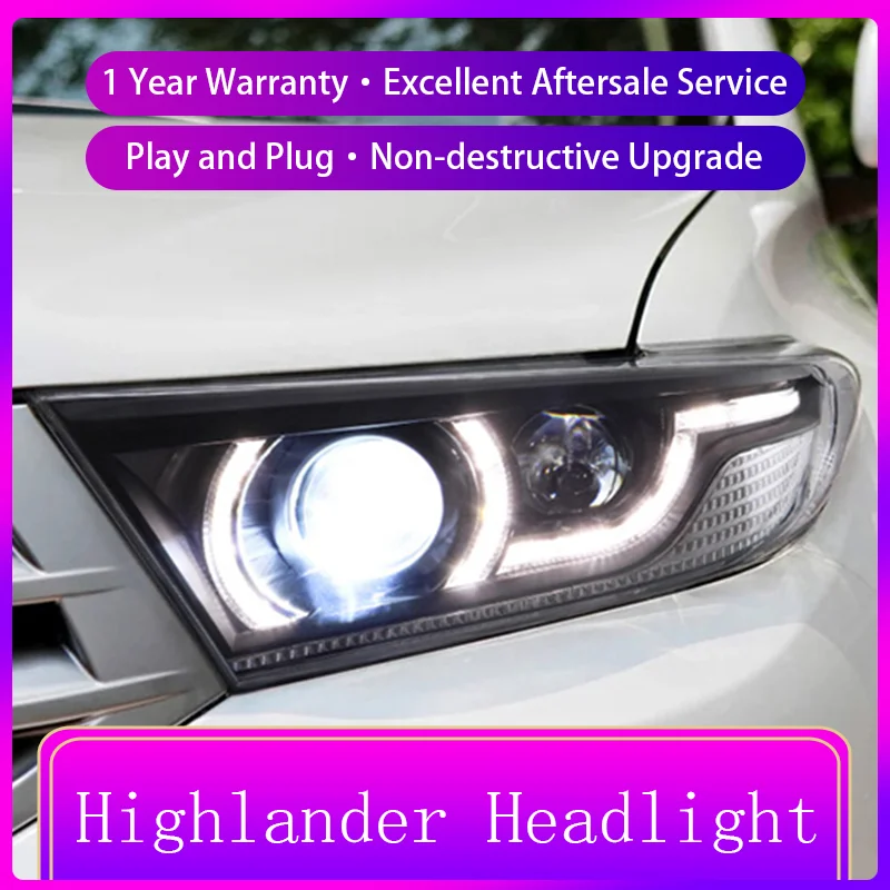 A pair of Car Styling For Toyota Highlander 2012 2013 2014 Headlight DRL Head Lamp Upgrade LED Projector Lens Auto Accessories