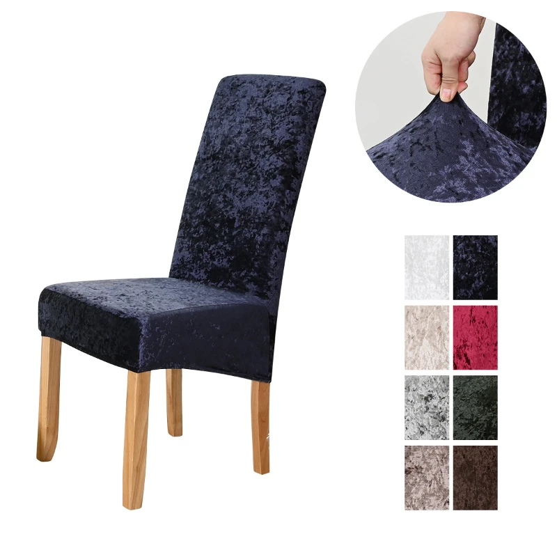 Elastic Velvet Dining Chair Cover All-inclusive Seat Slipcover Solid Anti-dirt XL Size Soft Chair Case Dining Room Wedding Hotel