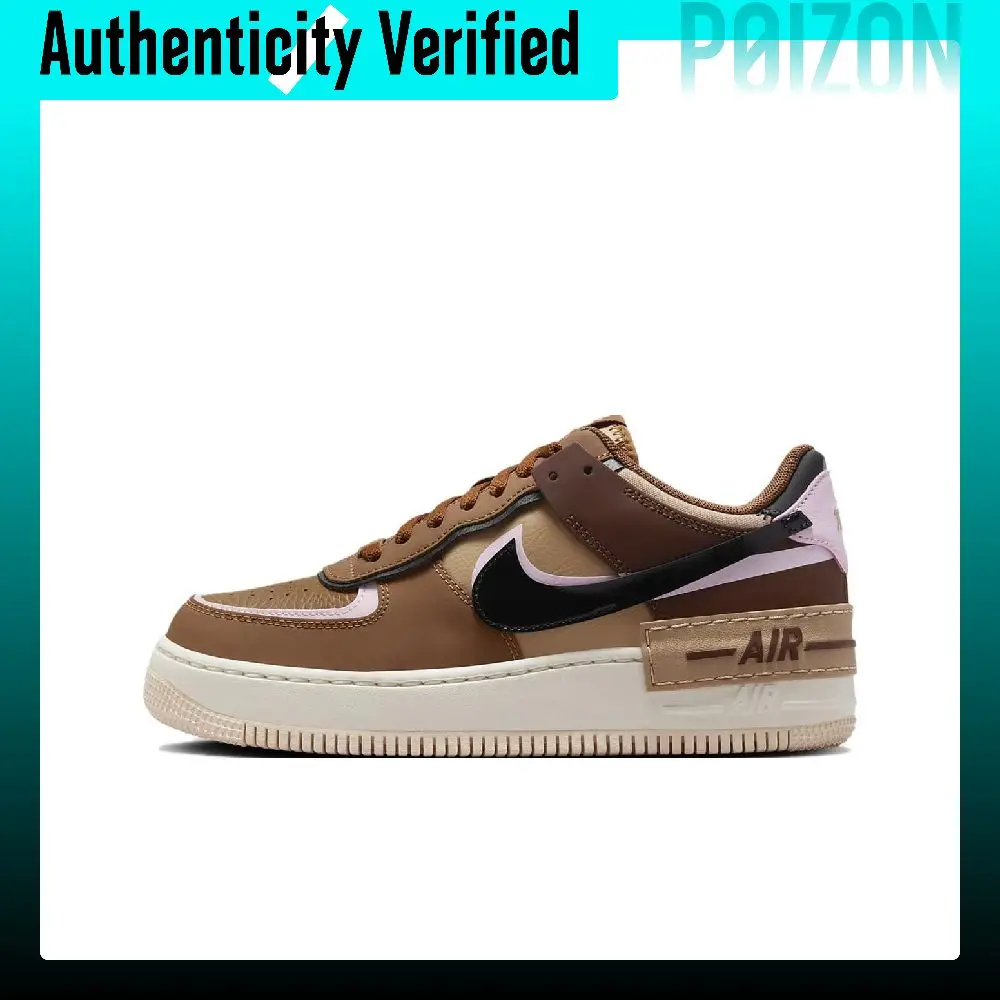 Zapatillas Nike Air Force 1 Shadow para mujer, de caña baja, ligeras, en colores British Umber, Foam Pink, Turmeric y Negro, modelo DZ1847-200.
