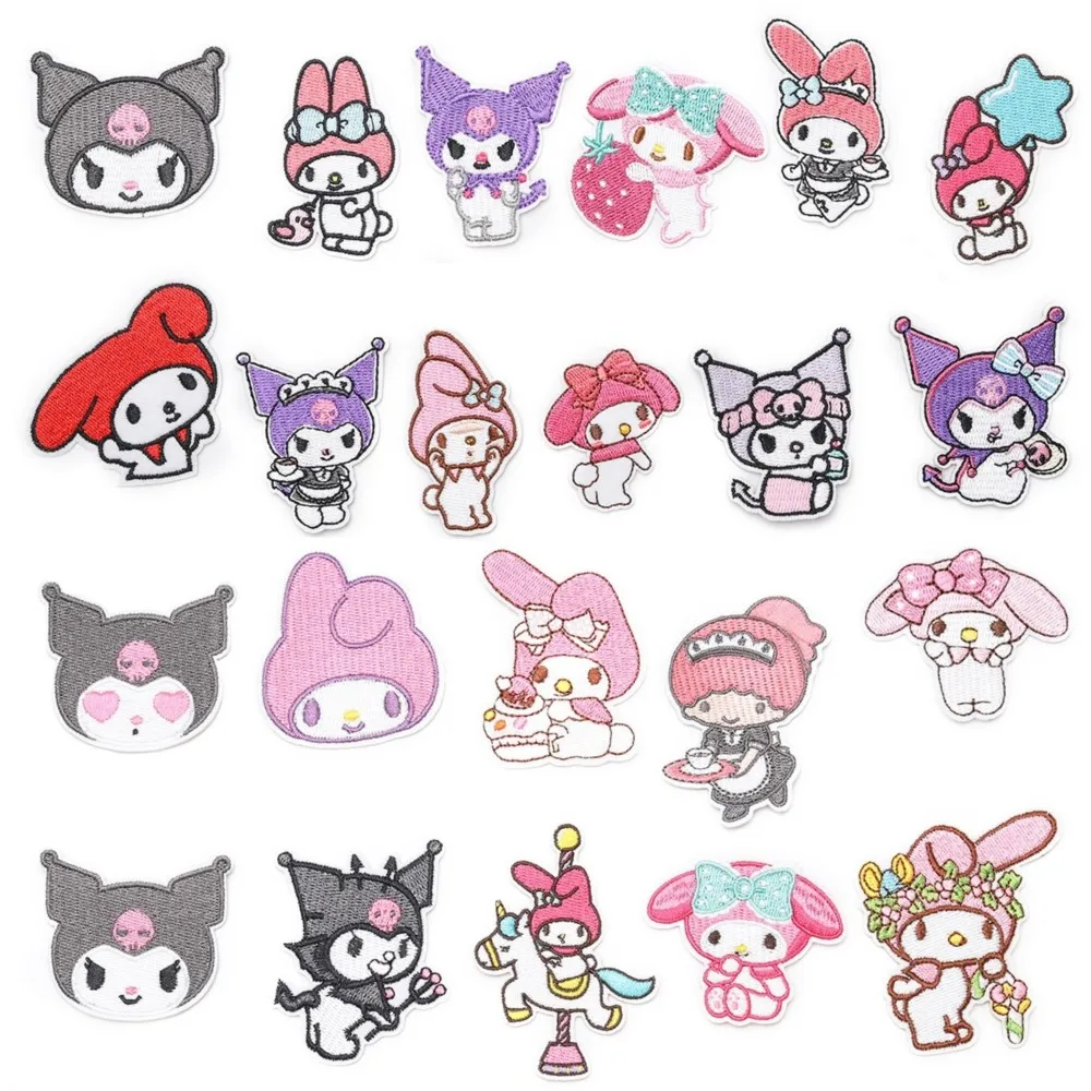 

8/14Pcs Cartoon Kuromi Anime Melody Applique For Sew DIY Child Clothes Iron on Embroidery Patch Kwaii Coat T-shirt Decor Badge